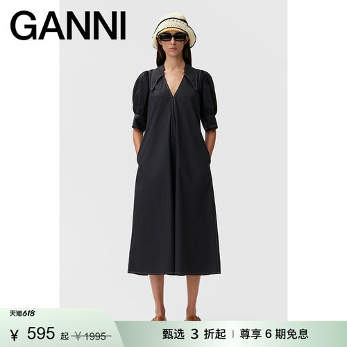 GANNI女装新款黑色泡泡袖长