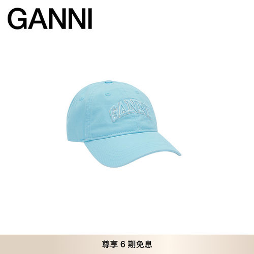 GANNI女士  清新蓝刺绣帆布遮阳弯檐鸭舌帽棒球帽 B302008107Z