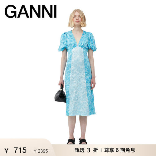 春夏褶皱丝缎连衣裙GANNI