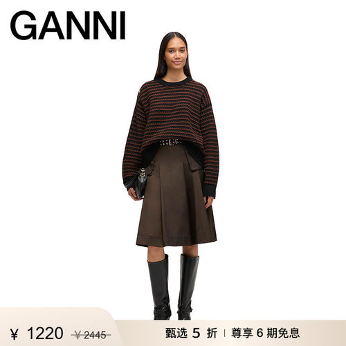【甄选折扣】GANNI女装 绵羊毛条纹圆领针织长袖毛衣A107011400B