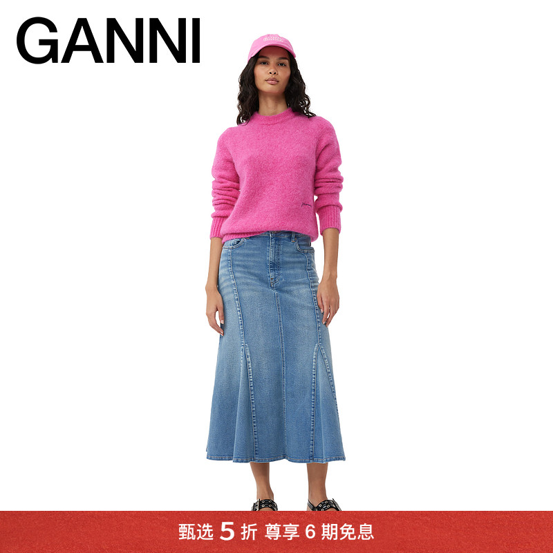 水洗牛仔半身裙GANNI迷笛裙