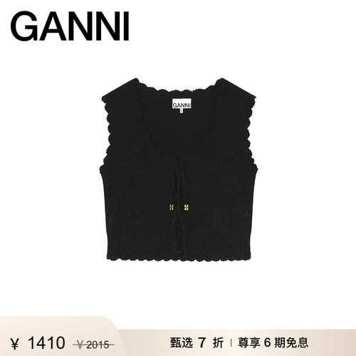 【甄选折扣】GANNI女装 黑色百搭无袖针织衫V领上衣 A1070043099
