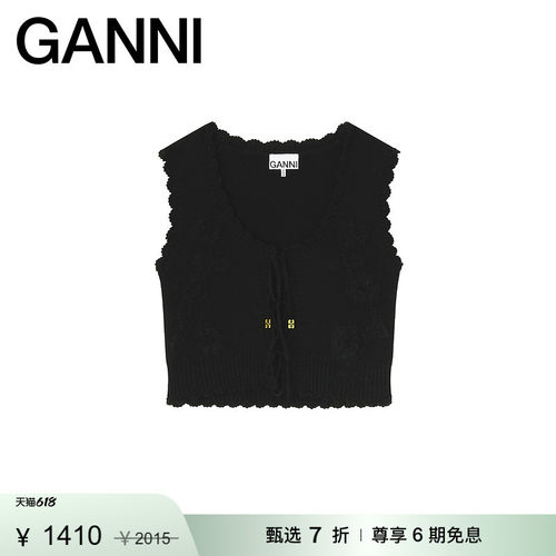 【甄选折扣】GANNI女装 黑色百搭无袖针织衫V领上衣 A1070043099