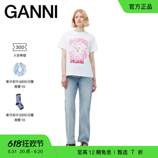 粉色兔子图案印花圆领短袖 GANNI T3672151 甄选折扣 T恤衫