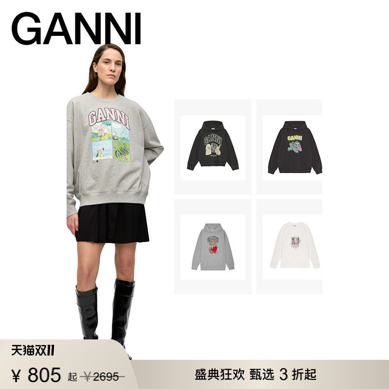 【甄选折扣】GANNI女装 卡通印花秋季薄款长袖落肩卫衣 T4284921
