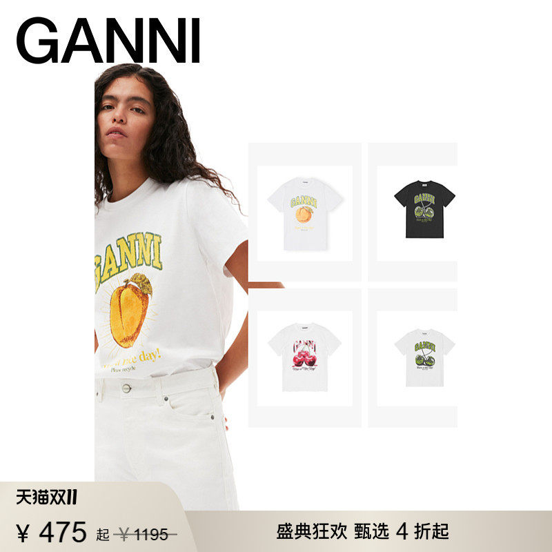 【甄选折扣】GANNI女装 水果印花纯棉T恤夏宽松圆领短袖 T4292252