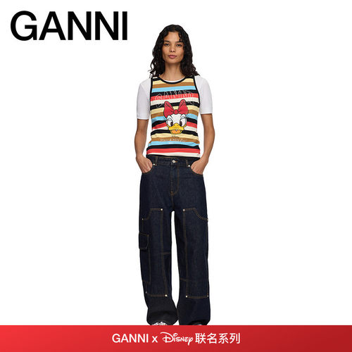 【GANNI x Disney】黛丝联名条纹上衣夏卡通修身背心 A1050329999