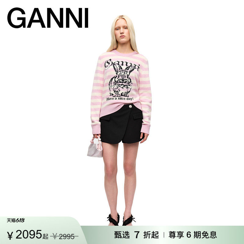 【甄选折扣】GANNI女装 兔子图案长袖针织衫套头毛衣 K2426065