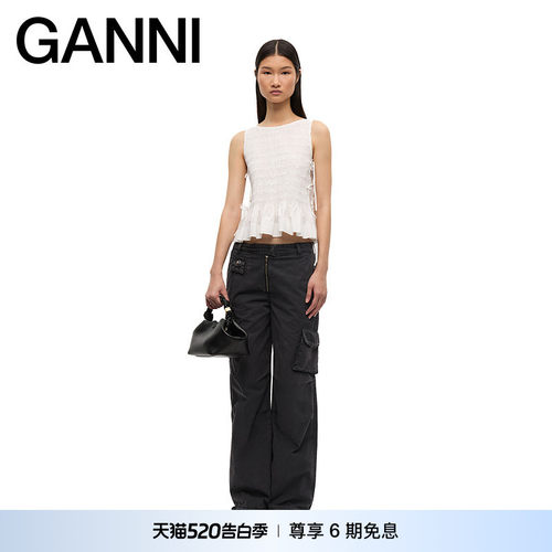 GANNI女装 时尚简约侧边绑带无袖短款上衣 W0886151