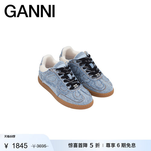 【惊喜首降】GANNI女鞋 蝴蝶元素毛边牛仔布运动鞋板鞋 S3084565