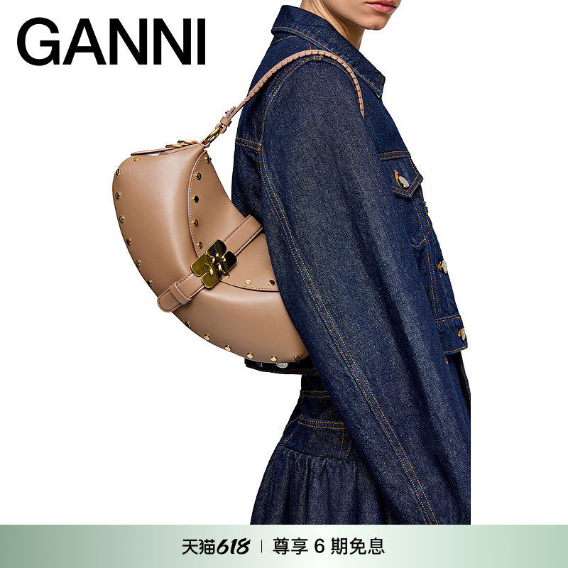 【春夏新款】GANNI女包 B-Kat弧形铆钉手提包手袋 B206004003P
