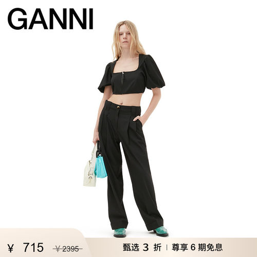 春夏黑色直筒裤GANNI宽松