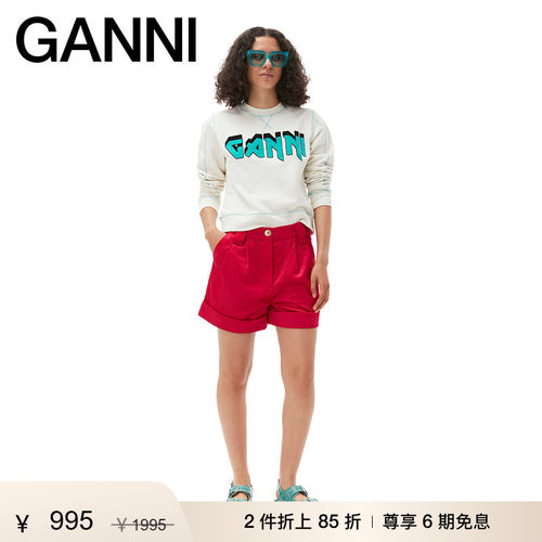 春夏圆领卫衣GANNI印花撞色缝线