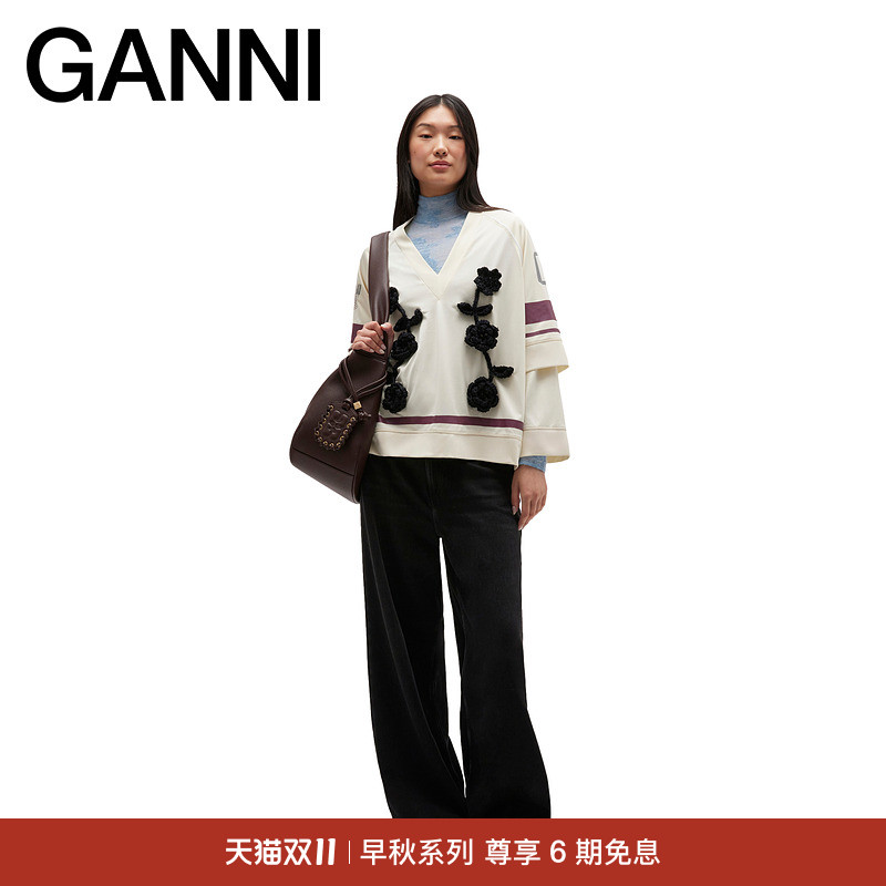 【早秋新品】GANNI女装 黑色优雅利落休闲直筒裤牛仔裤 J1923055