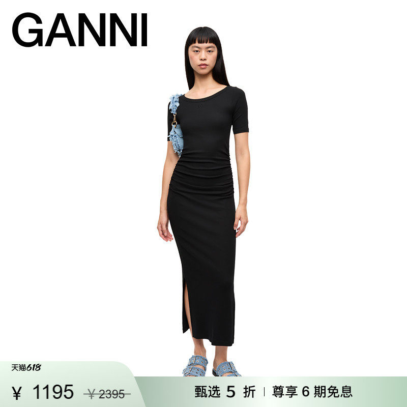 【惊喜首降】GANNI女装 简约纯色修身圆领长裙连衣裙 T4146099