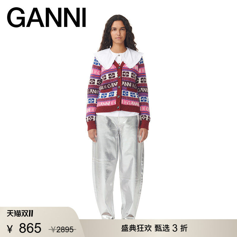 【甄选折扣】GANNI女装 早秋薄外套拼色百搭V领针织开衫 K2122999