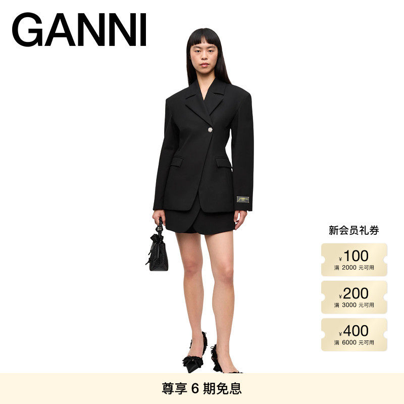 【甄选折扣】GANNI女装 简约收腰修身休闲西装外套 W0617099