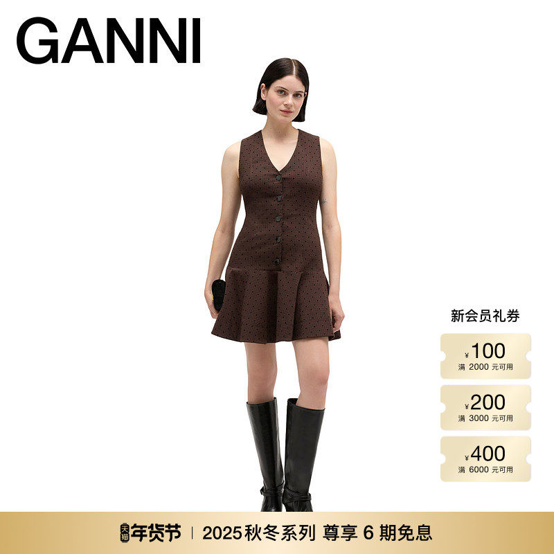 【秋冬新品】GANNI女装 复古优雅格纹波点无袖连衣裙 A1030121979,女装/女士精品,连衣裙,淘宝优惠券,粉丝福利购,淘宝优惠卷