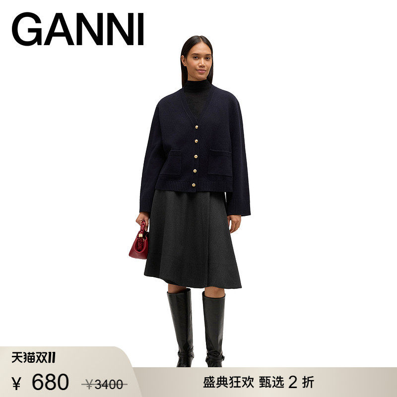 【甄选折扣】GANNI女装 绵羊毛优雅外套法式针织开衫 A1070079683