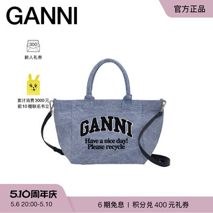 淡蓝色做旧logo款 GANNI女士 新款 A5973565 夏季 帆布包斜挎包