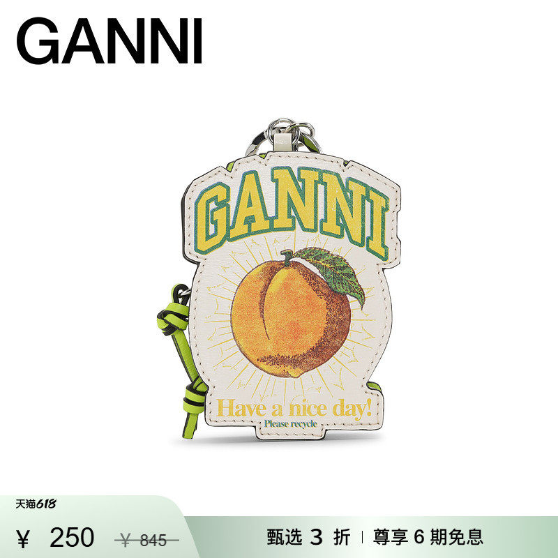【惊喜首降】GANNI女包 桃子图案印花白鹭色拉链零钱包 A4997135