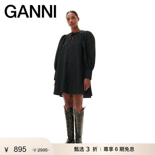 GANNI圆领泡泡袖连衣裙