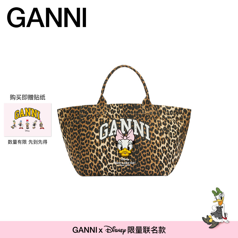 【GANNI x Disney】黛丝图案复古豹纹大号手提托特包 B2110061859