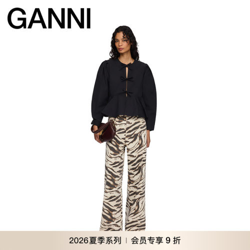 【新品会员9折】GANNI女装 秋季系带荷叶边长袖衬衫 A1040486099