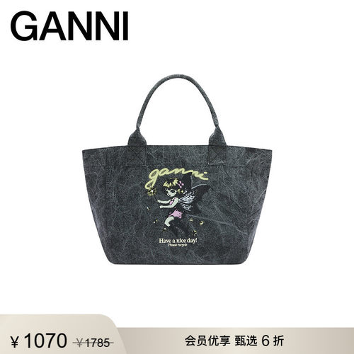 【甄选折扣】GANNI女包 卡通精灵印花大号帆布托特包 B2110088150