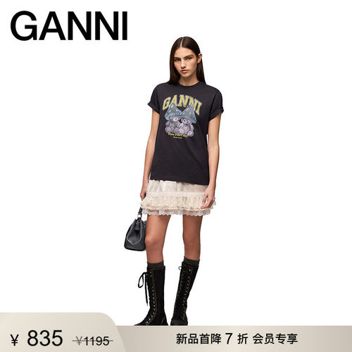 【新品首降】GANNI女装 小熊印花短袖夏黑色百搭T恤 A1050332252