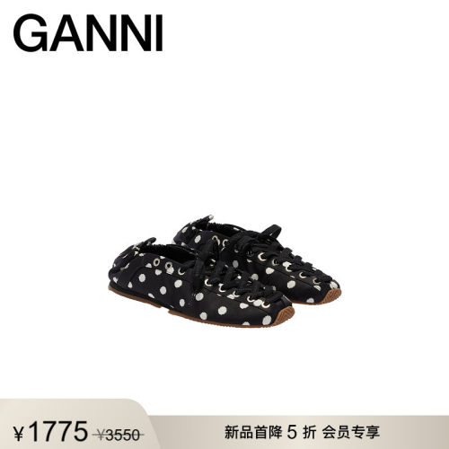 【新品首降】GANNI女鞋 黑色波点百搭舒适平底芭蕾鞋 B1040016099