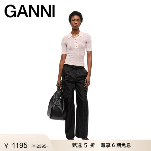 【惊喜首降】GANNI女装 薄纱格纹修身短款polo衫短袖上衣K2491038