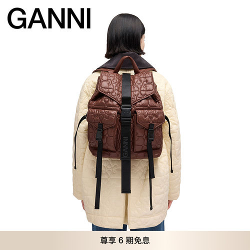 GANNI女包 棕色设计感精致电脑包时尚旅行包包双肩包 B2080004979