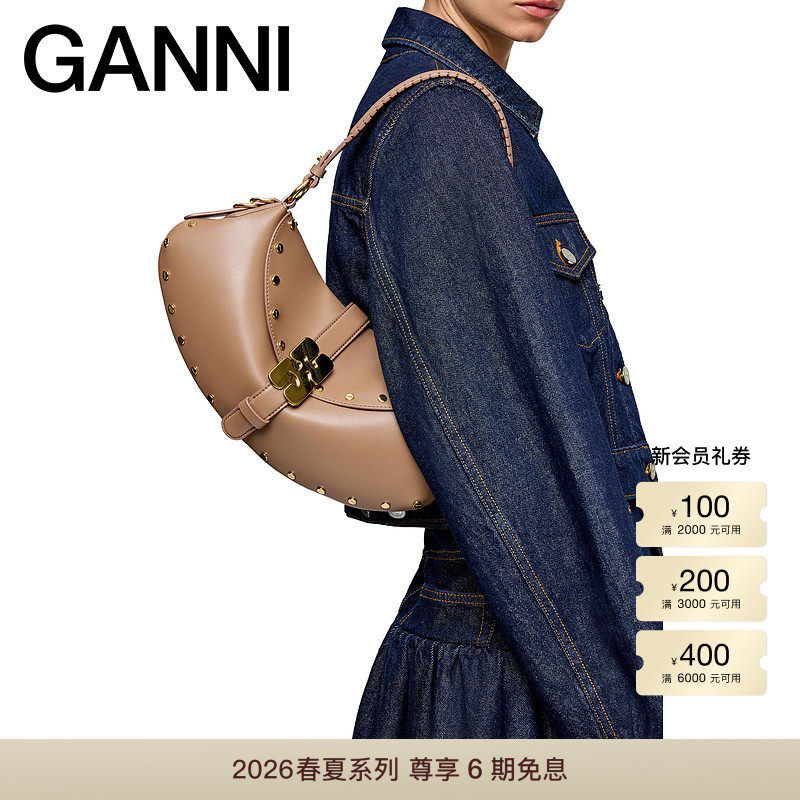 【春夏新款】GANNI女包 B-Kat弧形铆钉手提包手袋 B206004003P