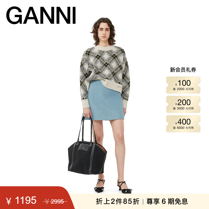 全新格纹羊毛混纺毛衣GANNI