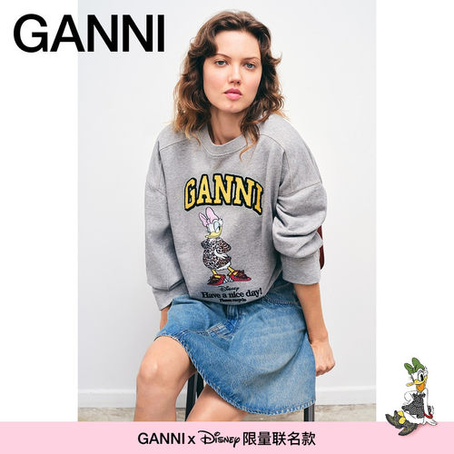 【GANNI x Disney】黛丝印花趣味休闲长袖T恤上衣 A1060036920