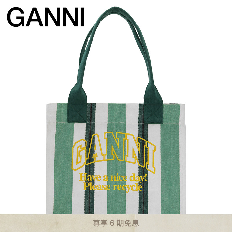 新款托特包GANNI帆布绿色大容量