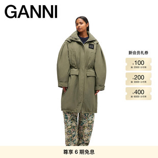 GANNI女装 连帽派克大衣W1013861 橄榄绿简约抽绳时尚