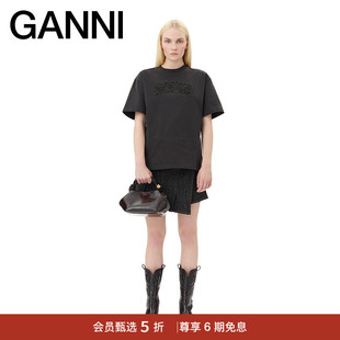 T恤 黑色LOGO图案棉质圆领短袖 GANNI女装 T4095252 会员抢先购