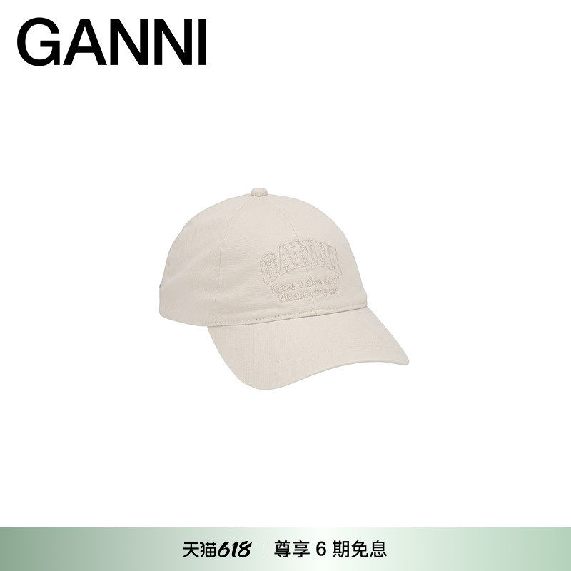 GANNI女士白logo款魔术贴棒球帽鸭舌帽 A5861135
