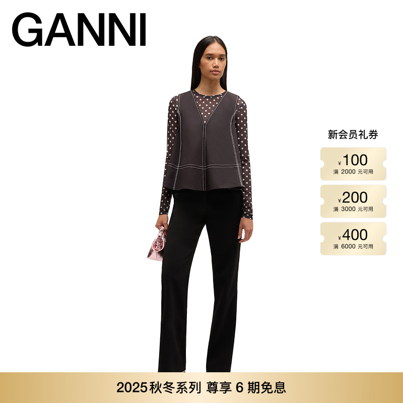【秋冬新品】GANNI女装  V领无袖缝线A字荷叶边上衣A1040068099
