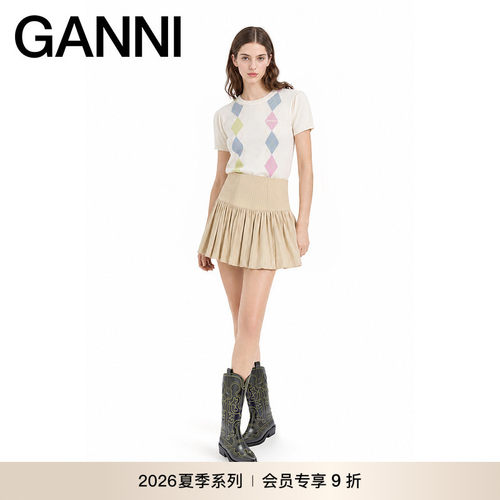 【新品会员9折】GANNI女装 秋季薄款时髦短袖针织衫 A1040295135
