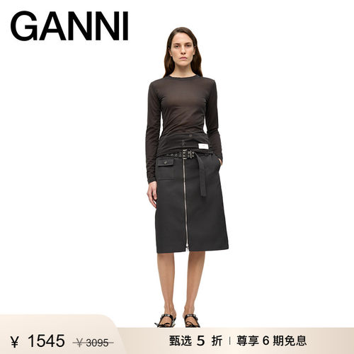 【甄选折扣】GANNI女装 孔眼腰带简约高腰裙子半身裙中裙W0237252