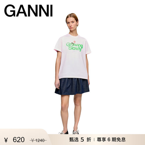 【新品首降】GANNI女装 趣味标语印花宽松短袖T恤衫 A1050191868