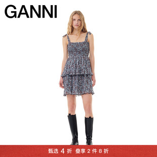 F9245252 甄选折扣 GANNI女装 碎花方领吊带短裙蛋糕裙连衣裙