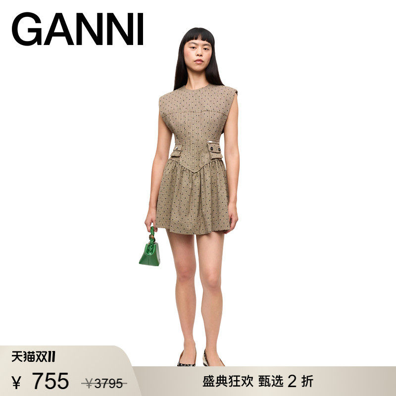 【甄选折扣】GANNI女装 圆点精致收腰裙子夏短款连衣裙 W0265177