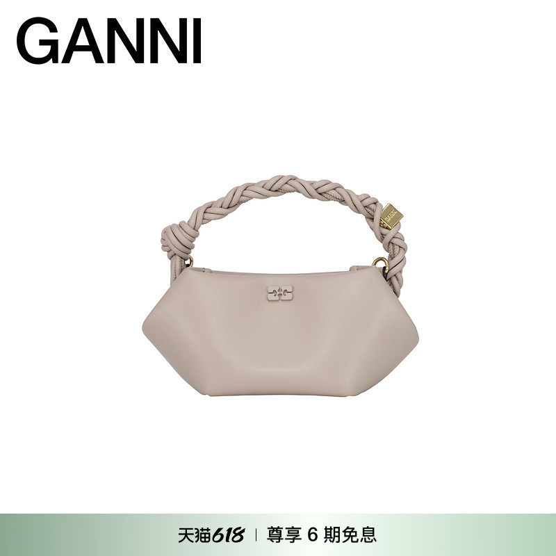 GANNI女包 BOU BAG 米灰色六边形手编绳结手提包手袋 A5842873