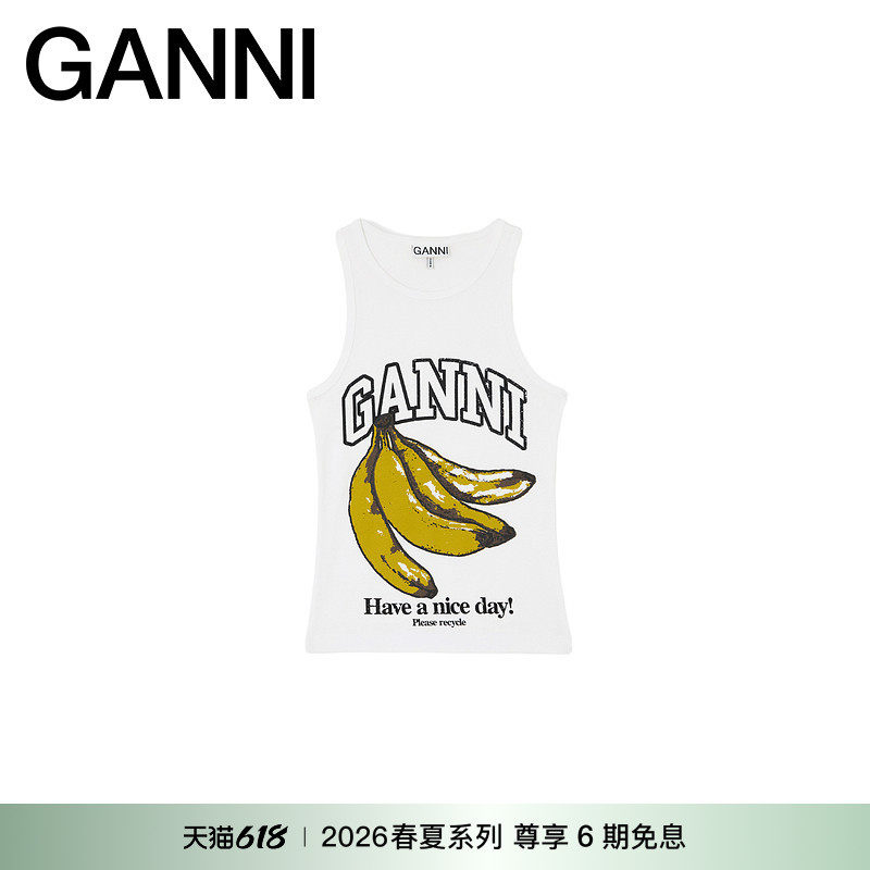 【春夏新款】GANNI女装 纯棉无袖T恤舒适内搭白背心 A1040427151