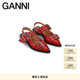 GANNI女鞋 红色复古皮革尖头系扣芭蕾鞋 S2157474