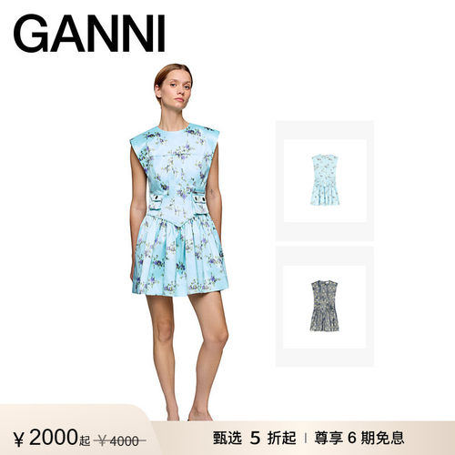 【新品首降】GANNI女装 清新花卉优雅无袖宽肩连衣裙 A1030481052